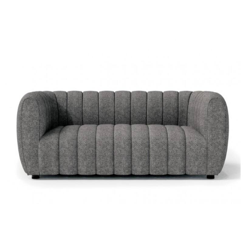 Hery Sofa and Loveseat Set, Gray Boucle, Vertical Channel Tufting