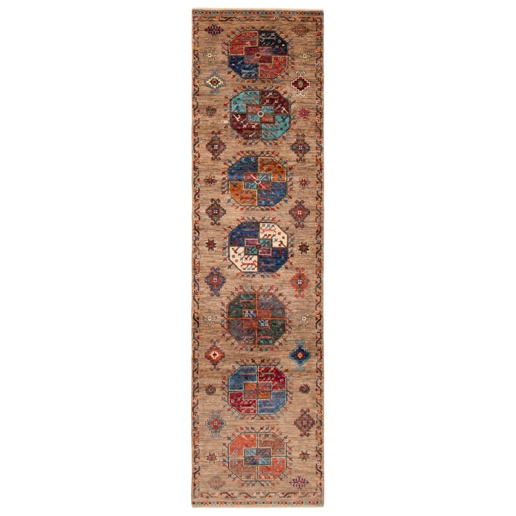 ECARPETGALLERY Hand-knotted Modern Ersari Taupe Wool Rug - 2'8 x 10'3