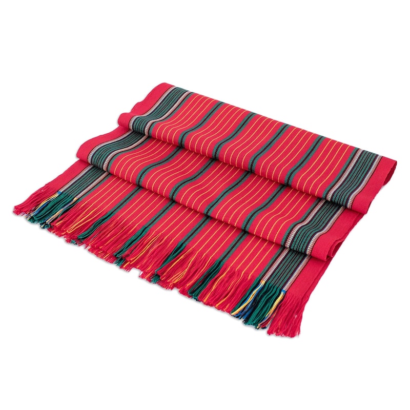 Novica Handmade Red Christmas Cotton Table Runner
