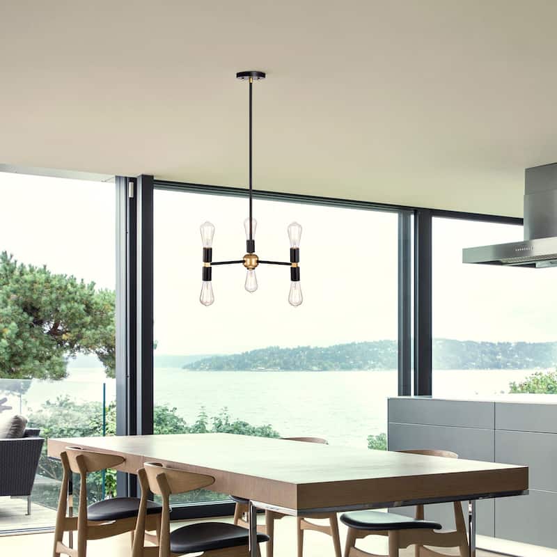 Chandelier Matte Black Gold 6-Light Metal