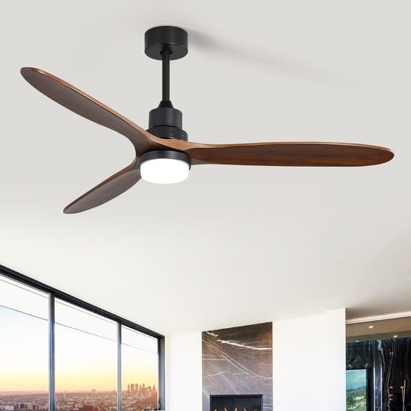 60" Wooden 3-Blade Large Ceiling Fan with Light and Remote Control, Reversible DC Motor - 60 inches - On Sale - Bed Bath & Beyond - 35178192