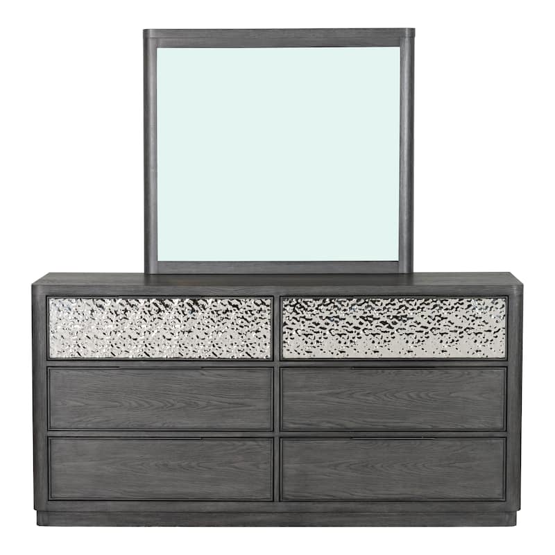 Furniture of America Piez Modern 2-Piece Ash Grey Wood 6-Drawer Dresser and Mirror Set