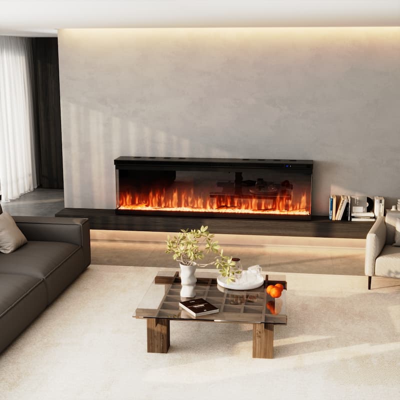 3-Sided Electric Fireplace with 12-Color Flame, Dual Heat Settings 750W/1500W, Smart App & Remote Control – 50/60/70 Inch