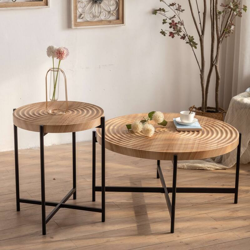 Modern Thread Design Round Coffee Table(Two-piece Set) - Overstock ...