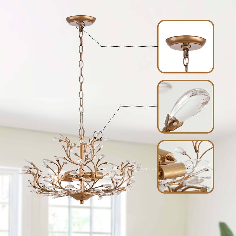 Flavia 4-light Crystal Beaded 9-Branch Chandelier. - Brushed Brass.
