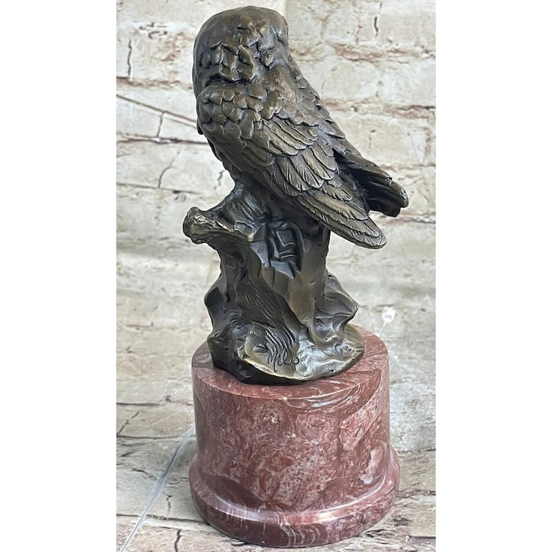 Bronze Sculpture Statue Of Two Owls Birds On A Red Marble Base Signed Milo