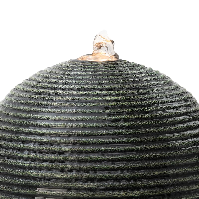 Glitzhome Modern Geometric Oversized Pedestal Sphere Polyresin Outdoor Floor Fountain with Pebbles