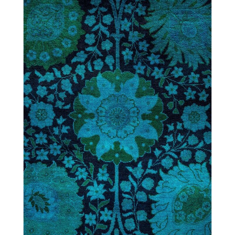 Overton Hand Knotted Wool Vintage Inspired Modern Contemporary Overdyed Blue Area Rug - 9' 1" x 12' 0"