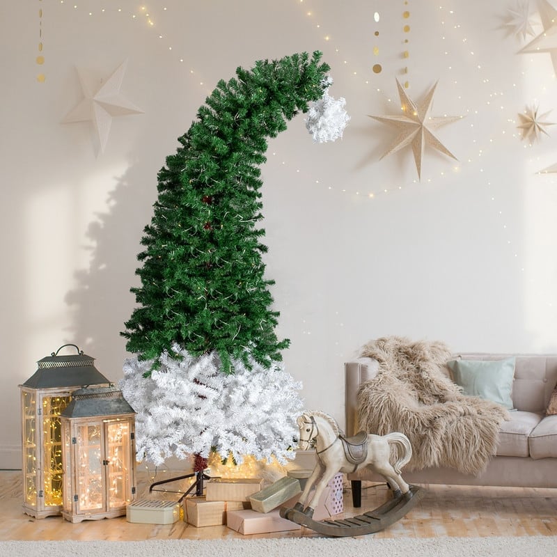 6 FT Santa Hat Style Pre-lit Christmas Tree, Hinged Artificial Xmas Tree Pine Tree for Holiday Party Store Office Home
