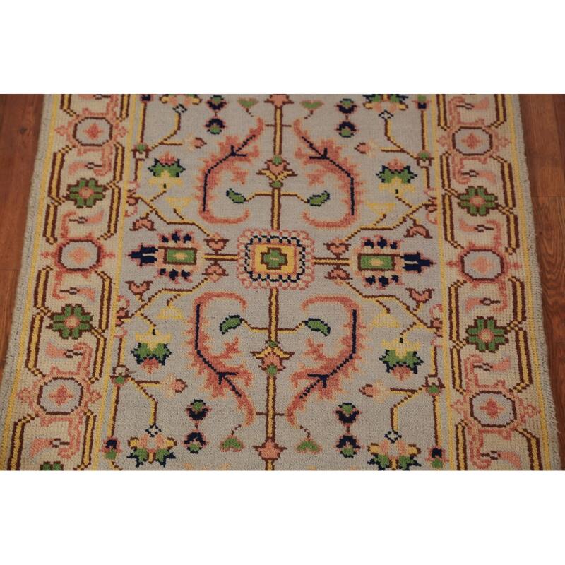 Transitional Beige Oushak Indian Foyer Rug Hand-Knotted Wool Carpet - 2'11"x 5'0"