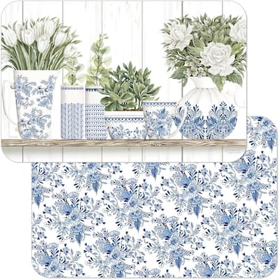 Wipe-Clean Reversible Decofoam Placemats, Blue & White Pottery, Set of 4, Made in The USA