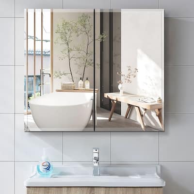 Alvana 30'' x 26'' Aluminum Bathroom Medicine Cabinet with Double Door Mirror, Recessed or Wall-mounted - 30'' x 26''