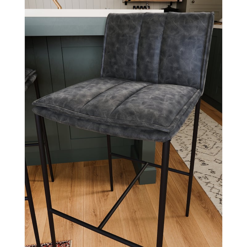 Maven Lane Gerard Bar Metal & Vegan Leather Kitchen Dining Stool