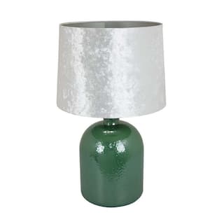 Modern Table Lamp - 25 Inch Stylish Home Decor - Green Glass Base & Drum Shade