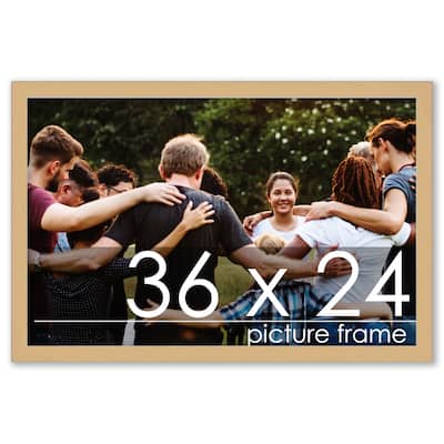 36x24 Traditional Natural Wood Picture Frame - UV Acrylic, Foam Board Backing, & Hanging Hardware Included!