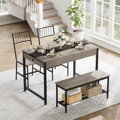 Space Saving Kitchen Dining Table Set with Bench and 2 Chairs and Storage Drawers
