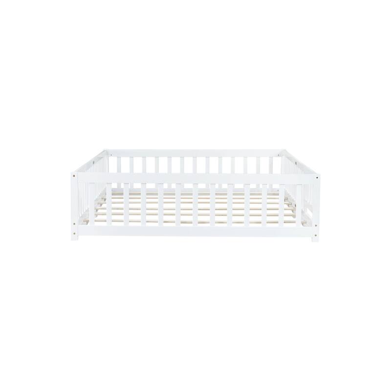 Floor Bed with Fence,Door and Safety Guardrails,Perfect for Kids' Play,Sleep and Development