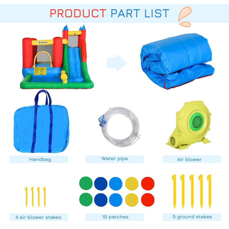 Outsunny Kids Bounce House Inflatable Water Slide with Water Play Toy - 130"Lx96.5"Wx84.75"H