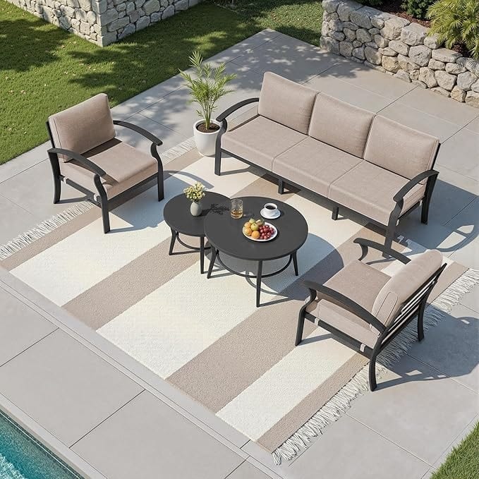 Kullavik Aluminum Outdoor Patio Sectional Sofa Set with Swivel Rocking Chairs and Coffee Table