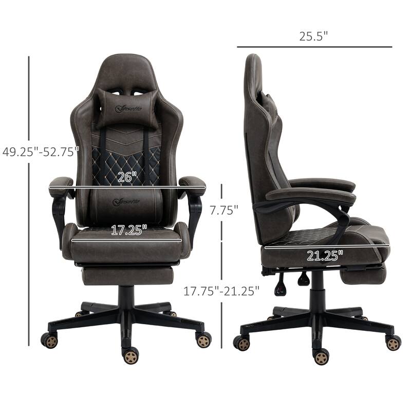 PU Leather Racing Gaming Chair with Footrest, 130° Recline and Lumbar Support