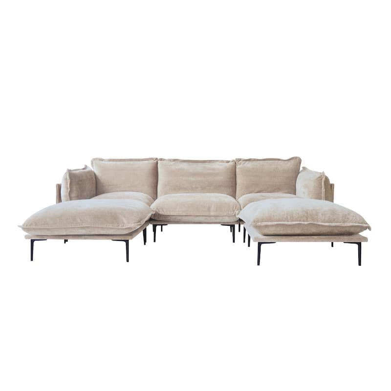 Living Room Furniture Velvet Sectional Sofa Modern Modular Sofa Deep Seat Upholstered Cloud Couch with 2 Ottomans