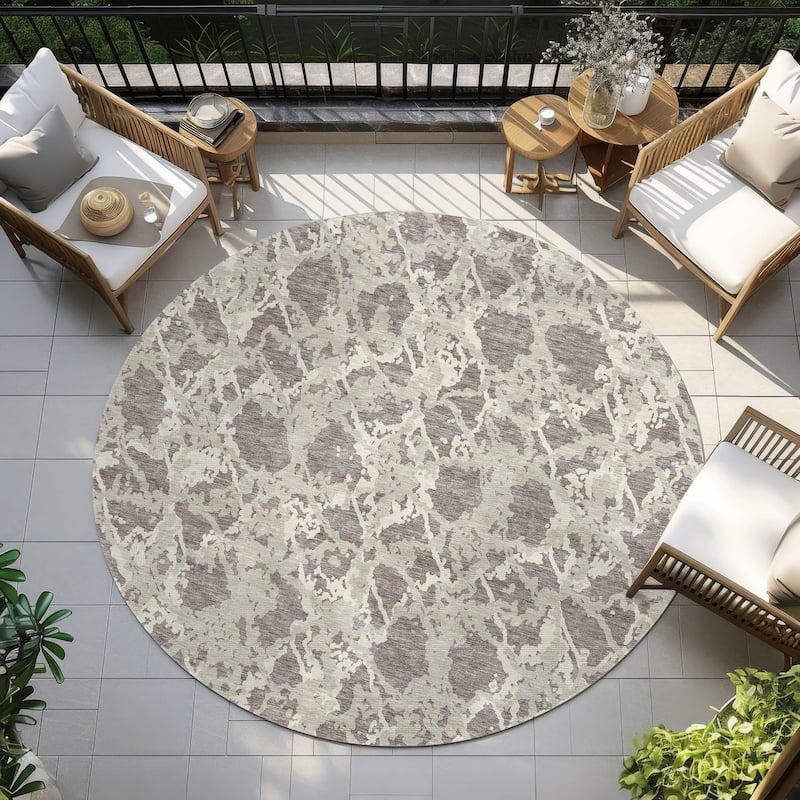 Machine Washable Indoor/ Outdoor Abstract Modern Chantille Rug - Taupe - 8' x 8'