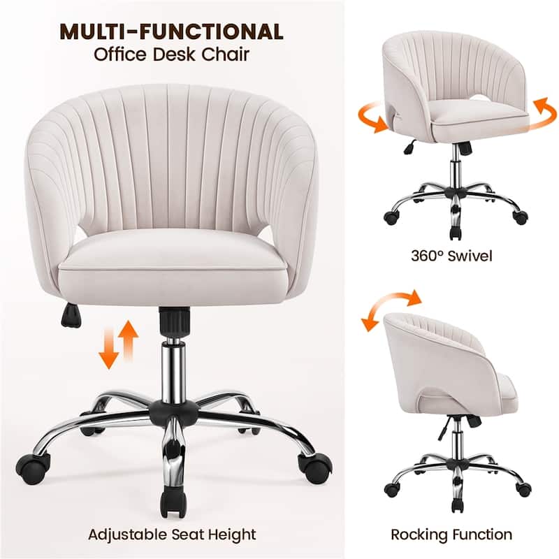 Yaheetech Velvet Office Chair with Tufted Barrel Back, Rolling Wheels, Adjustable Seat Height - N/A
