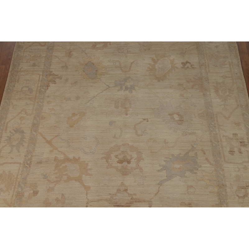 Hand Knotted Oriental 100% Wool Carpet Transitional All-Over Beige & Ivories Oushak Area Rug - 9' 10'' X 7' 11''