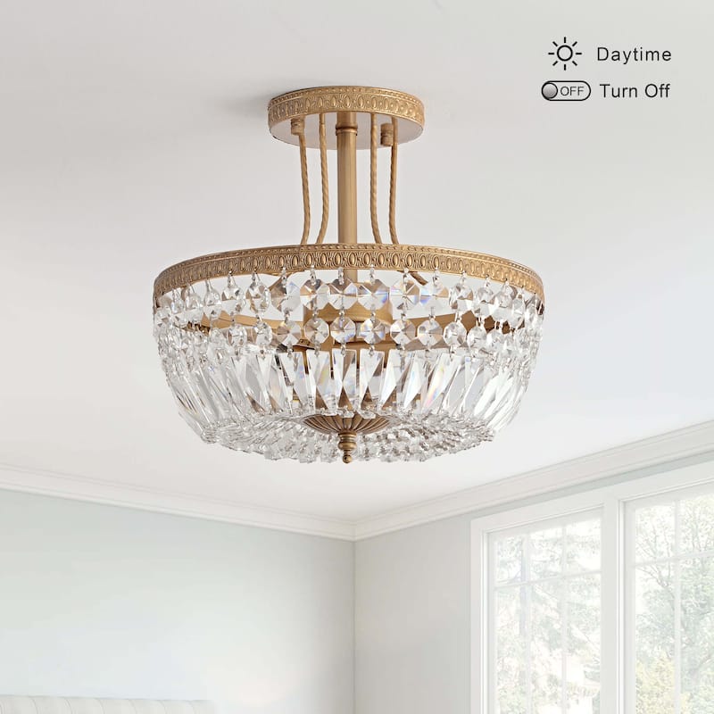 Jessica Crystal Basket 3-light Semi-Flush Mount Chandelier