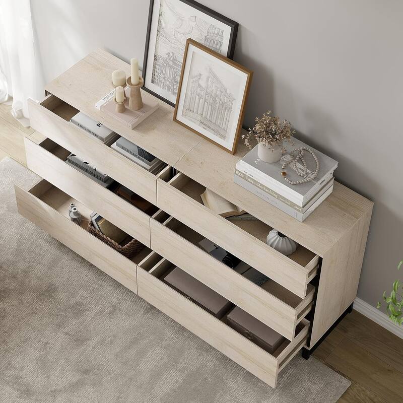 WAMPAT Modern TV Stand for TVs up to 100 inch, 3 in 1 TV Console with Adjustable Shelf and 6 Drawers for Living Room,Bedroom