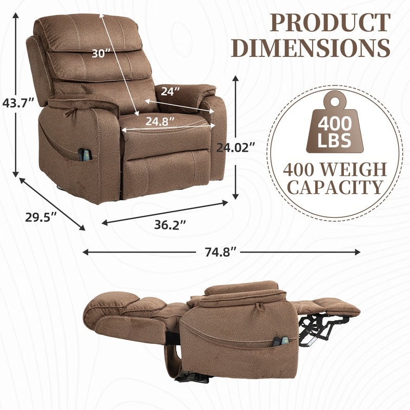 Deluxe Version Dual Motors Power Lift Recliner,Lay Flat 74.8 " Length,100% Polyester,Message/Heat,Eazy Assemble