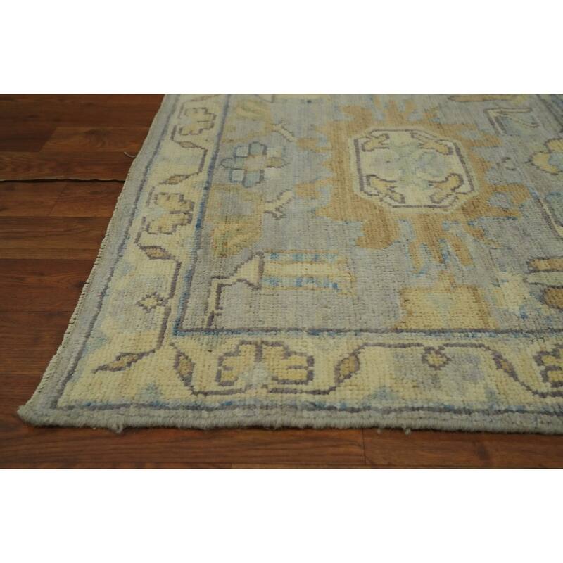 Vegetable Dye Wool Oushak Turkish Runner Rug, Floral Geometric Carpet - 13' 9'' X 2' 10''