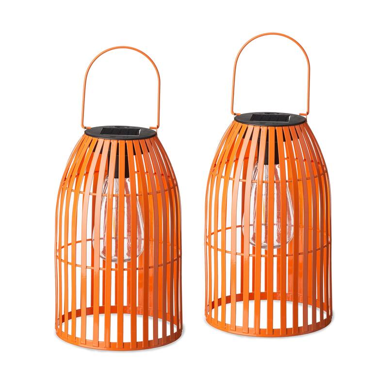 Glitzhome Set of 2 Metal Solar Powered Outdoor Hanging Lantern
