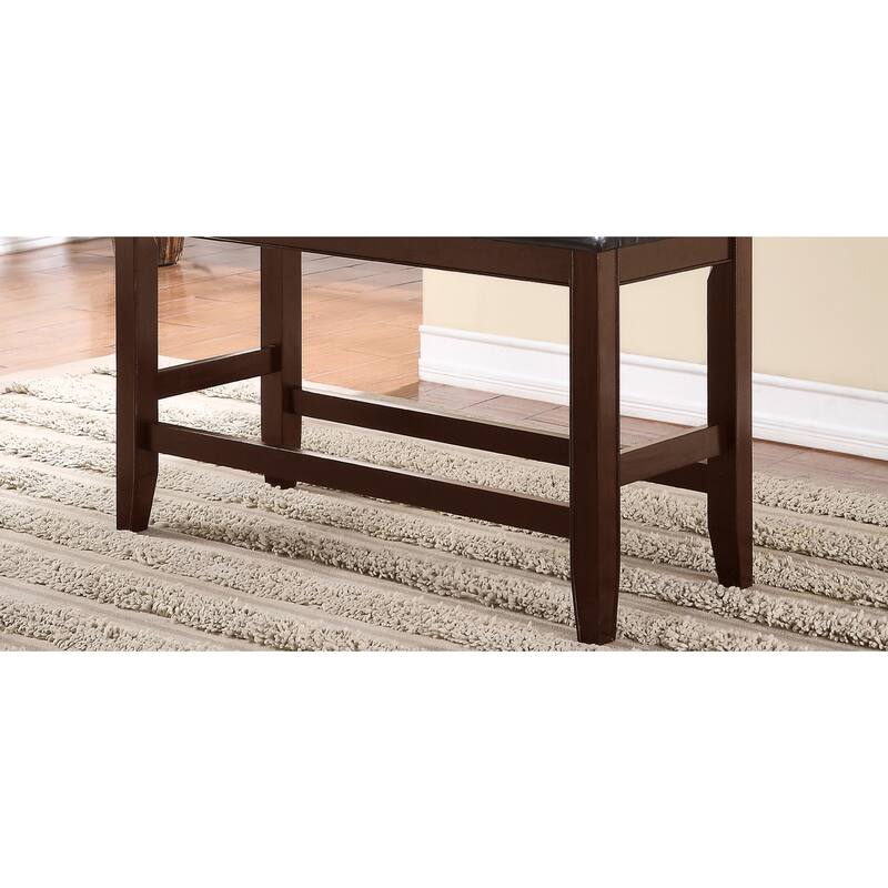 Farmhouse Style 1pc Brown Espresso Counter Height Bench Footrest Faux Leather Upholstered Seat Wooden Furniture - Espresso