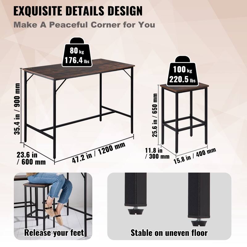 VEVOR Bar Table and Chairs Set Pub Table Set with Bar Stools Kitchen Dining Table and Chairs Set