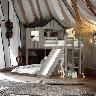 Friendly Design Wooden Twin Over Full Bunk Bed, Loft Bed with Playhouse ...