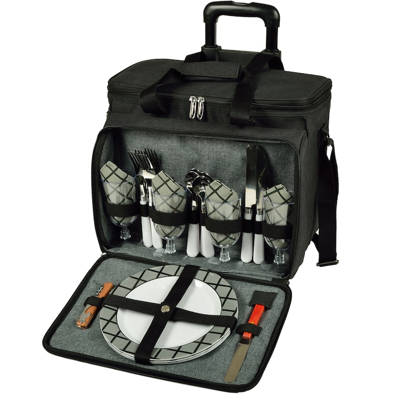 Picnic at Ascot Equipped Picnic Cooler for Four on Wheels