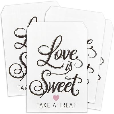 Sparkle and Bash 100 Love Is Sweet Treat Bags for Wedding, Bridal Shower, Engagement Party