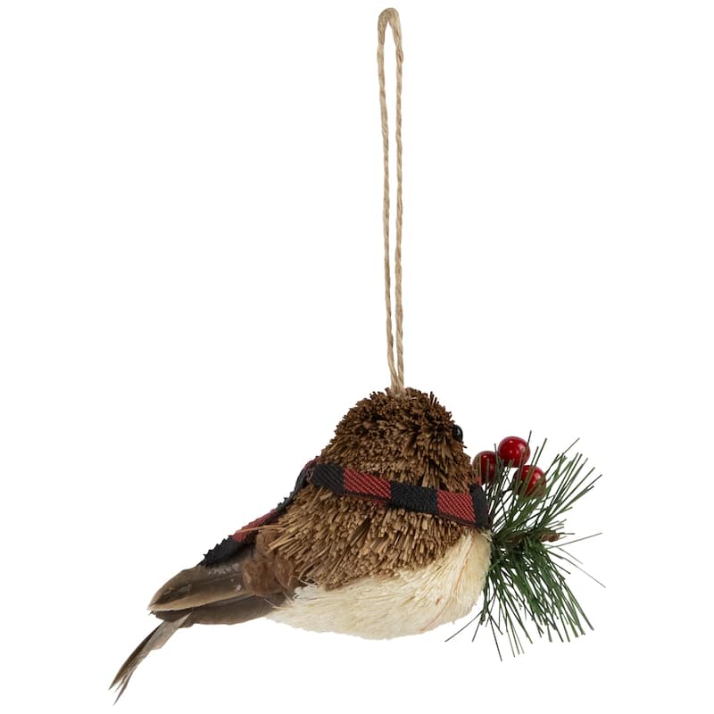 Woodland Baby Bird with Plaid Winter Scarf Christmas Ornament - 5.5"
