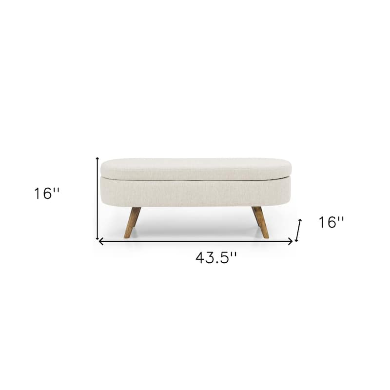 HomeRoots 44" Beige and Brown Linen Upholstered Storage Bench with Flip Top - 43.5' X '16' X '16