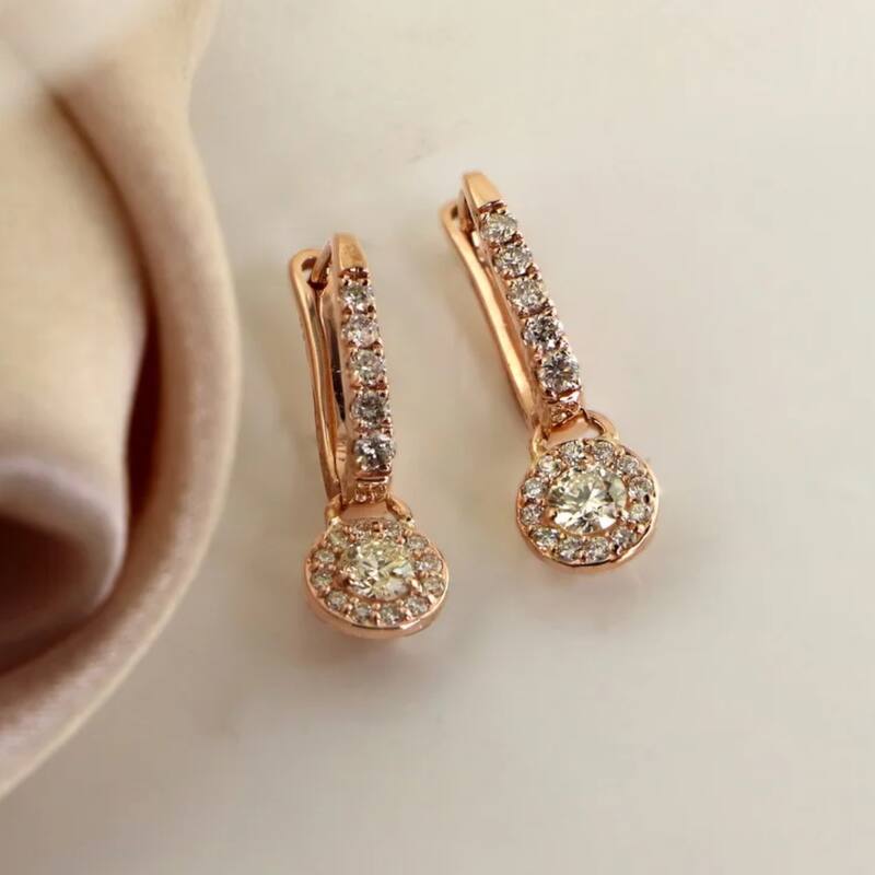 Auriya 3/4ctw Round Halo Diamond Dangle Earrings 14k Rose Gold