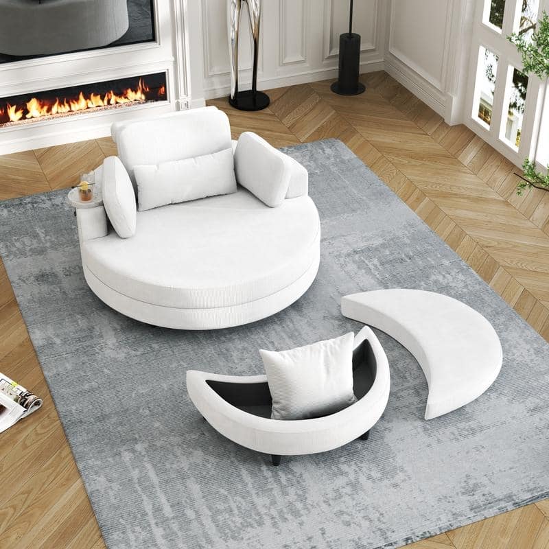 51“ beige corduroy sofa Circular lounge chair