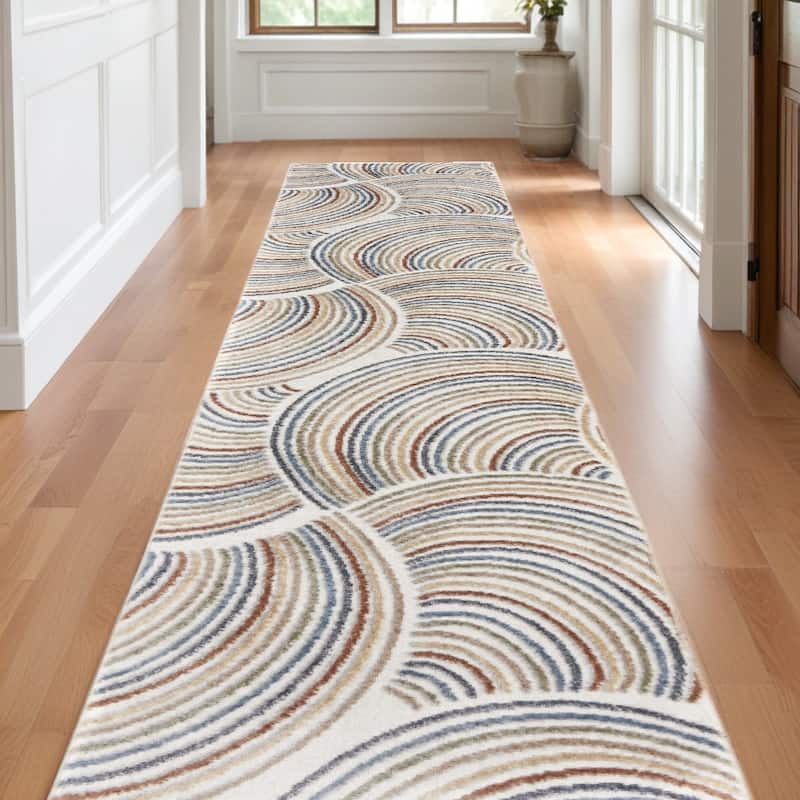 Pino Power Loomed Abstract Low Pile Area Rug By HomeRoots - 144' X '26' X '0.25 - Oxford Blue - Runner