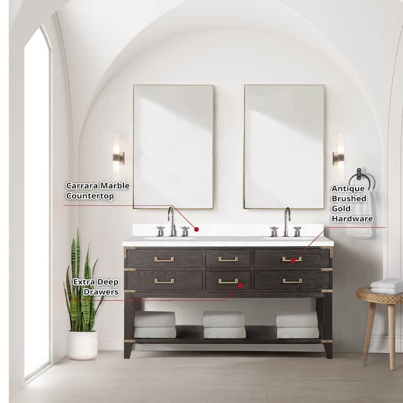 Norwalk 60 in W x 22 in D Black Oak Double Bath Vanity and Cultured Marble Top