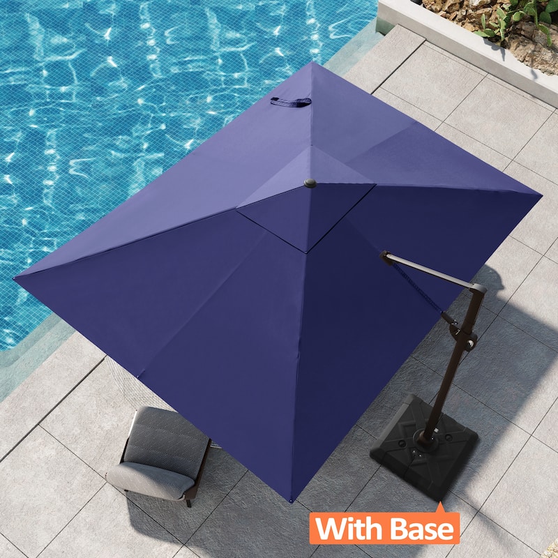 Outdoor Patio 9 FT x 11.5 FT Cantilever-Offset Umbrella with Wheel Base - Navy Blue