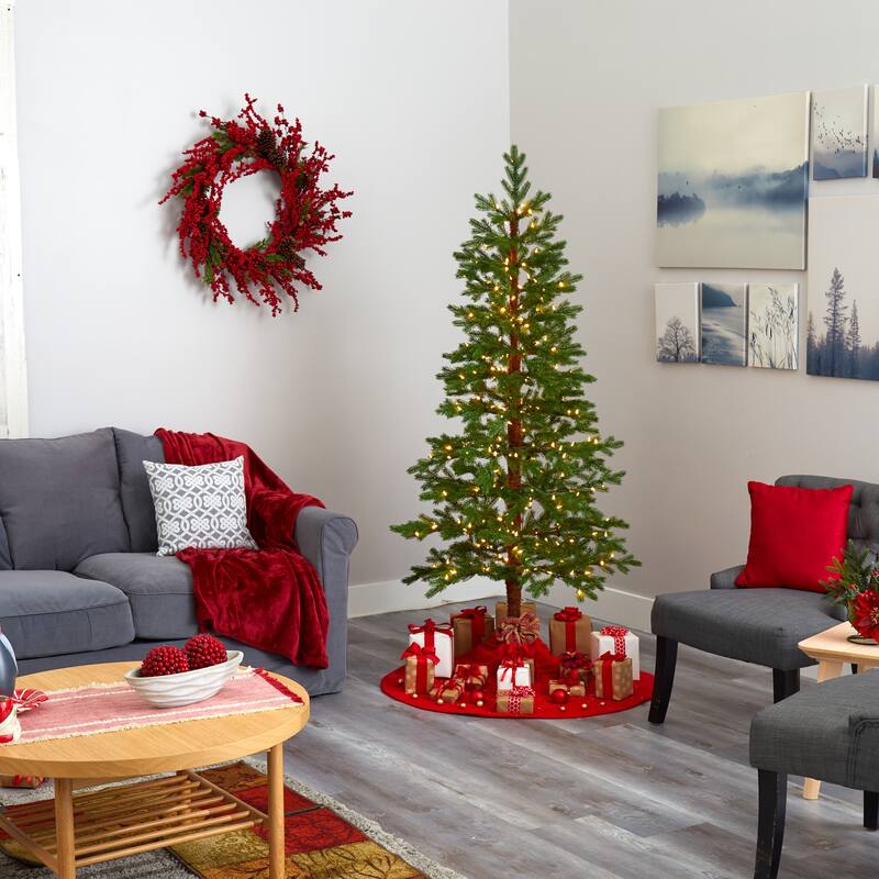 6.5ft. Fir Artificial Christmas Tree with 250 Clear Warm LED Lights and 208 Branches - Charming Holiday X-Mas Glow