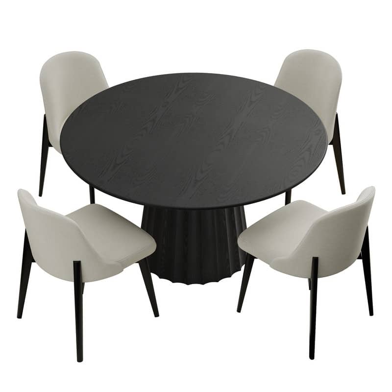 5-Piece Modern Round Dining Table Set with Upholstered Chairs Pedestal Base