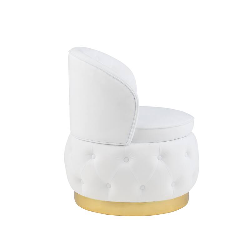 Modern 25.2" Velvet 360° Swivel Buttons Tufted Barrel Chair with Gold Stainless Steel Base and Storage