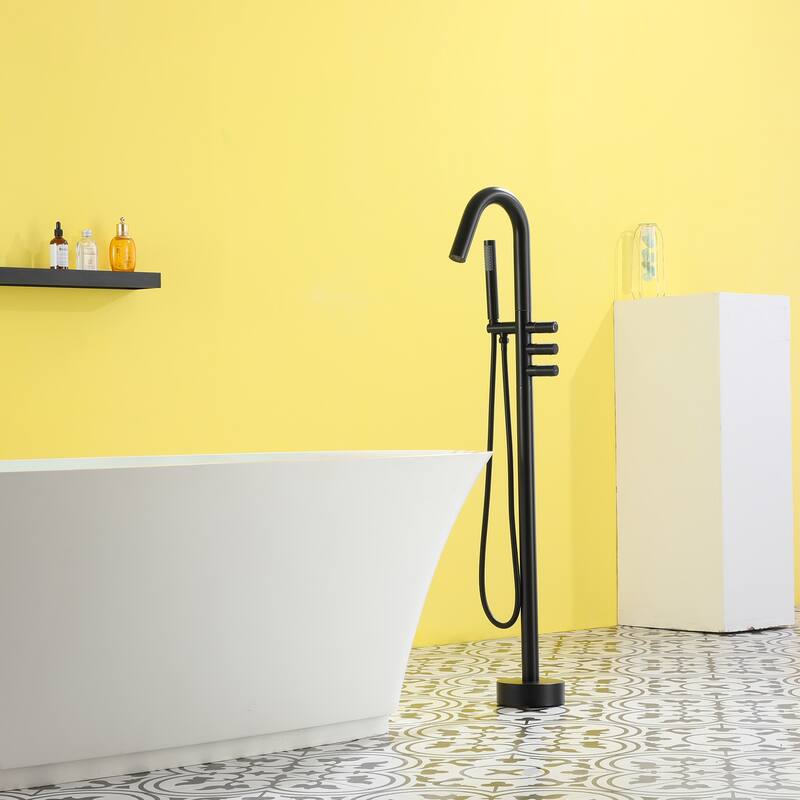 Freestanding Floor Mount 3-Handle Bath Tub Filler Faucet with Handheld Shower