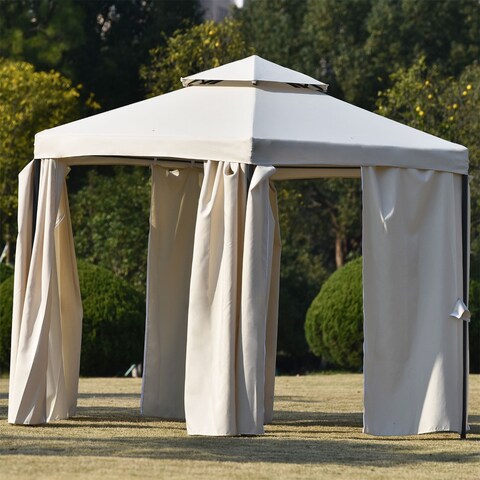 Clihome 11ft Outdoor Hexagon Gazebo with Polyester Curtain Side Wall